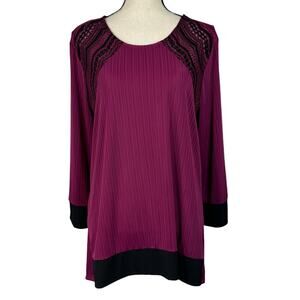 Dana Buchman X-Large Top Long Sleeve Stretch Hi-Low Hem Round Neck Rear Keyhole